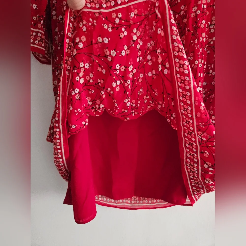 Max Studio Women's Lined Red Long Sleeve Floral Midi Dress Size XS - Picture 6 of 6